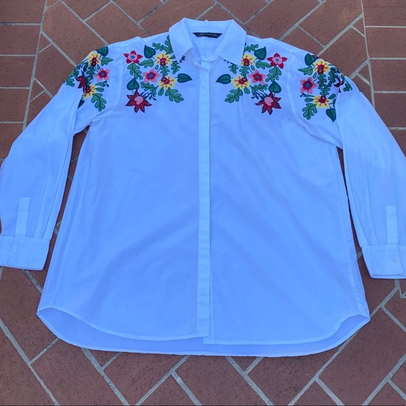 Zara Tops - ZARA colorful Long-Sleeve Embroidered SHIRT sz L